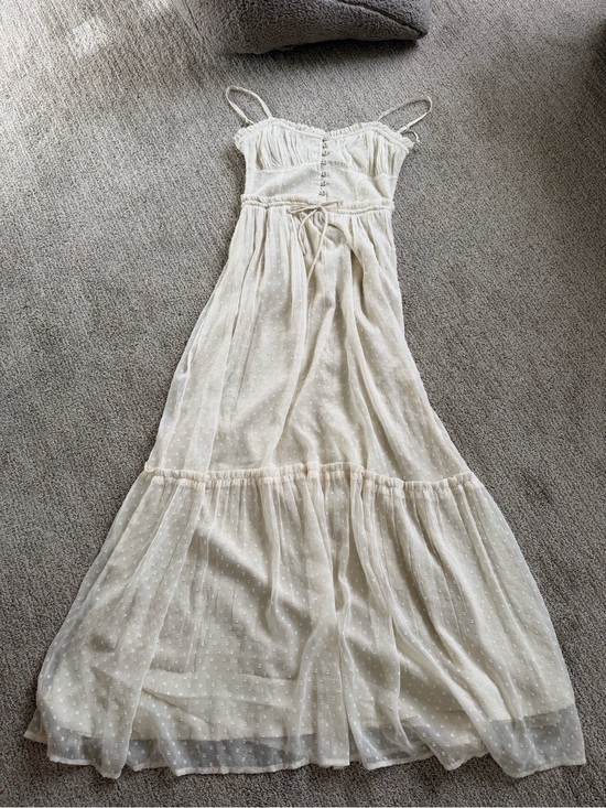 Patrons of Peace Dresses & Skirts - Patrons of Peace Cream Swiss Dot Maxi Dress with Spaghetti Straps